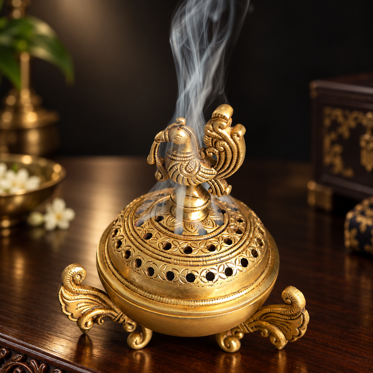 Brass Peacock Dhoop Dani Incense Burner, 6 Inchimage 4