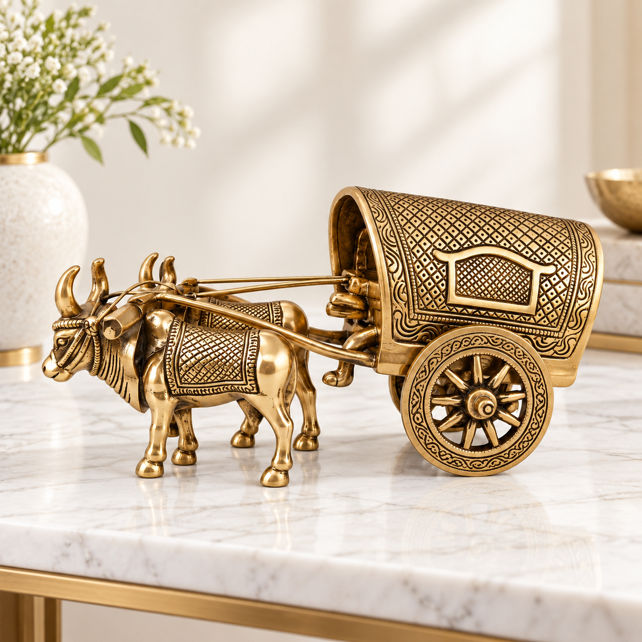 Brass Vintage Bullock Cart Indian Bailgadiimage 4