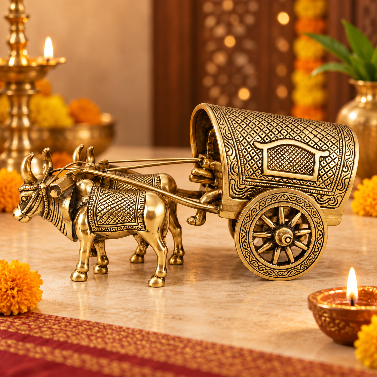 Brass Vintage Bullock Cart Indian Bailgadiimage 2