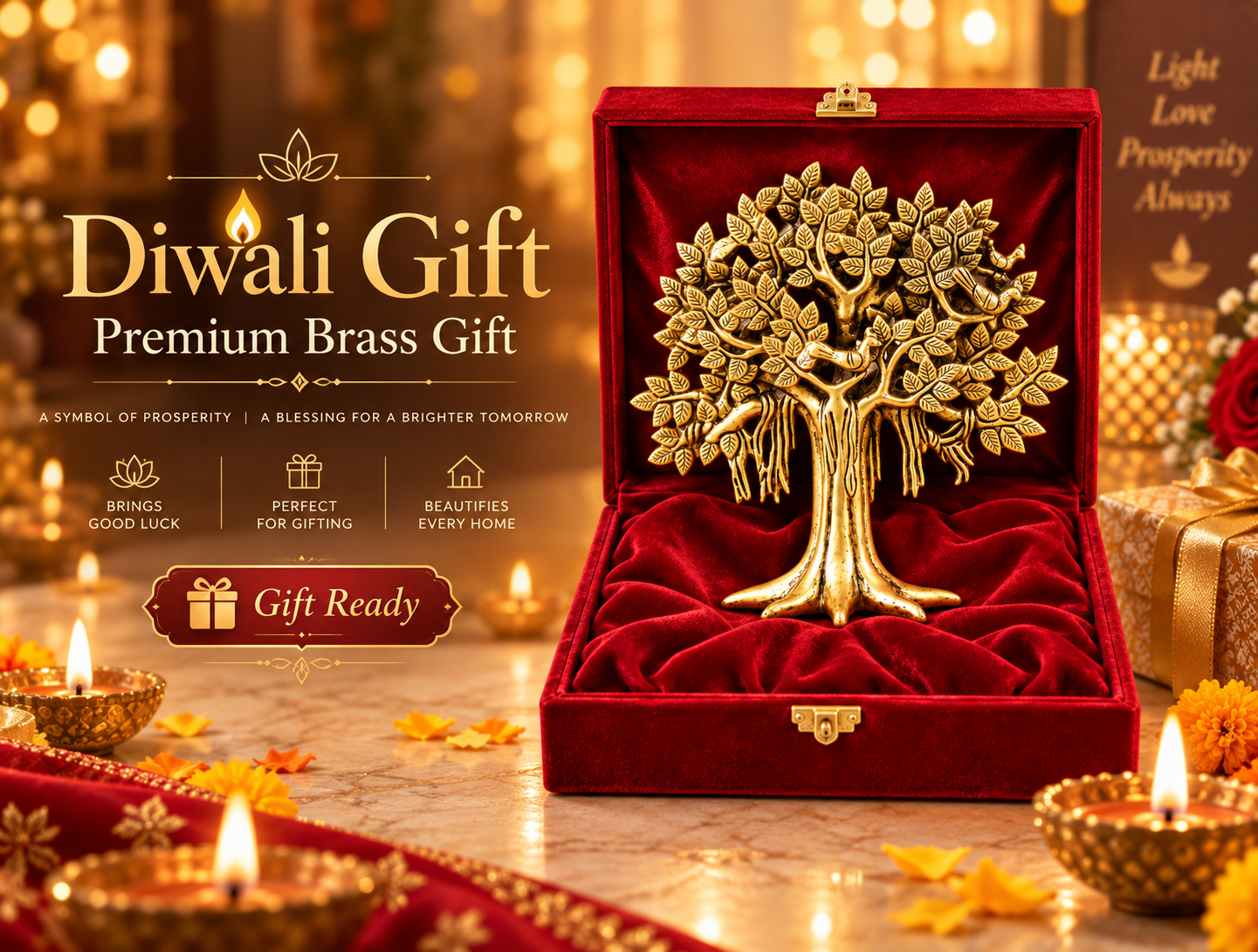 Brass Tree of Life with Red Velvet Box
