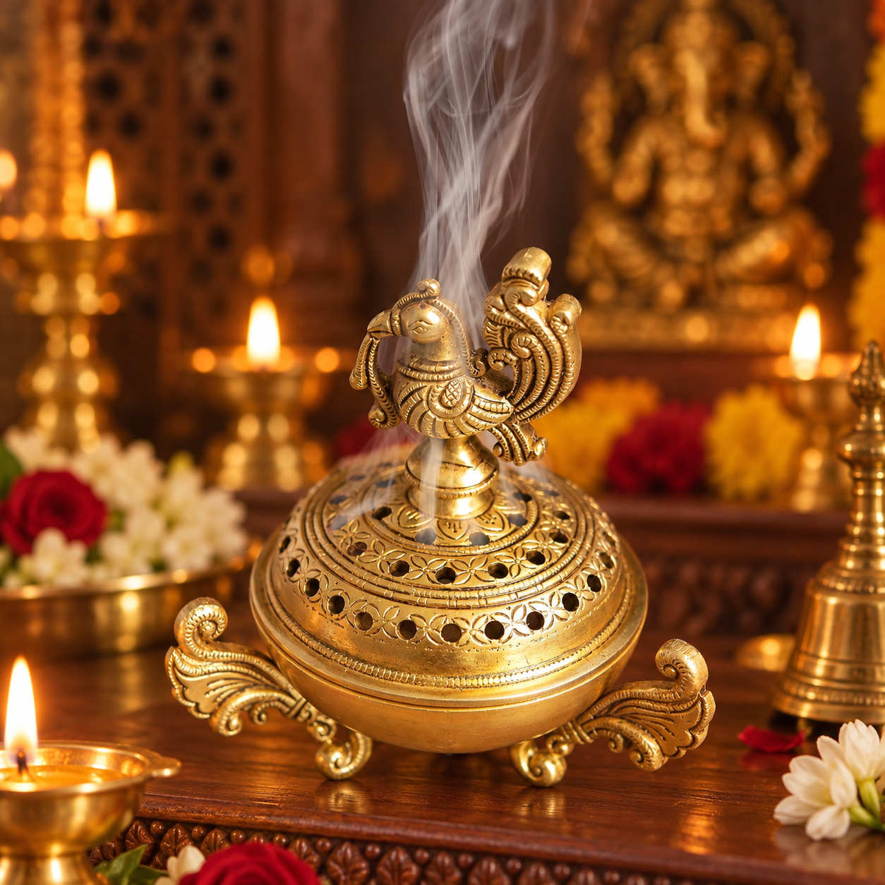 Brass Peacock Dhoop Dani Incense Burner, 6 Inchimage 3