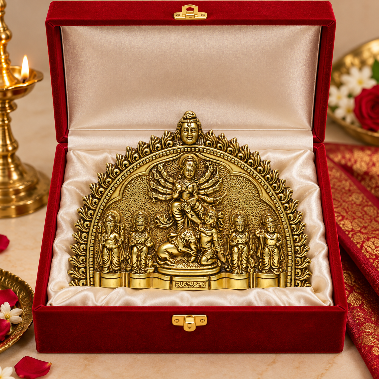 Brass Maa Durga Family Wall Hanging