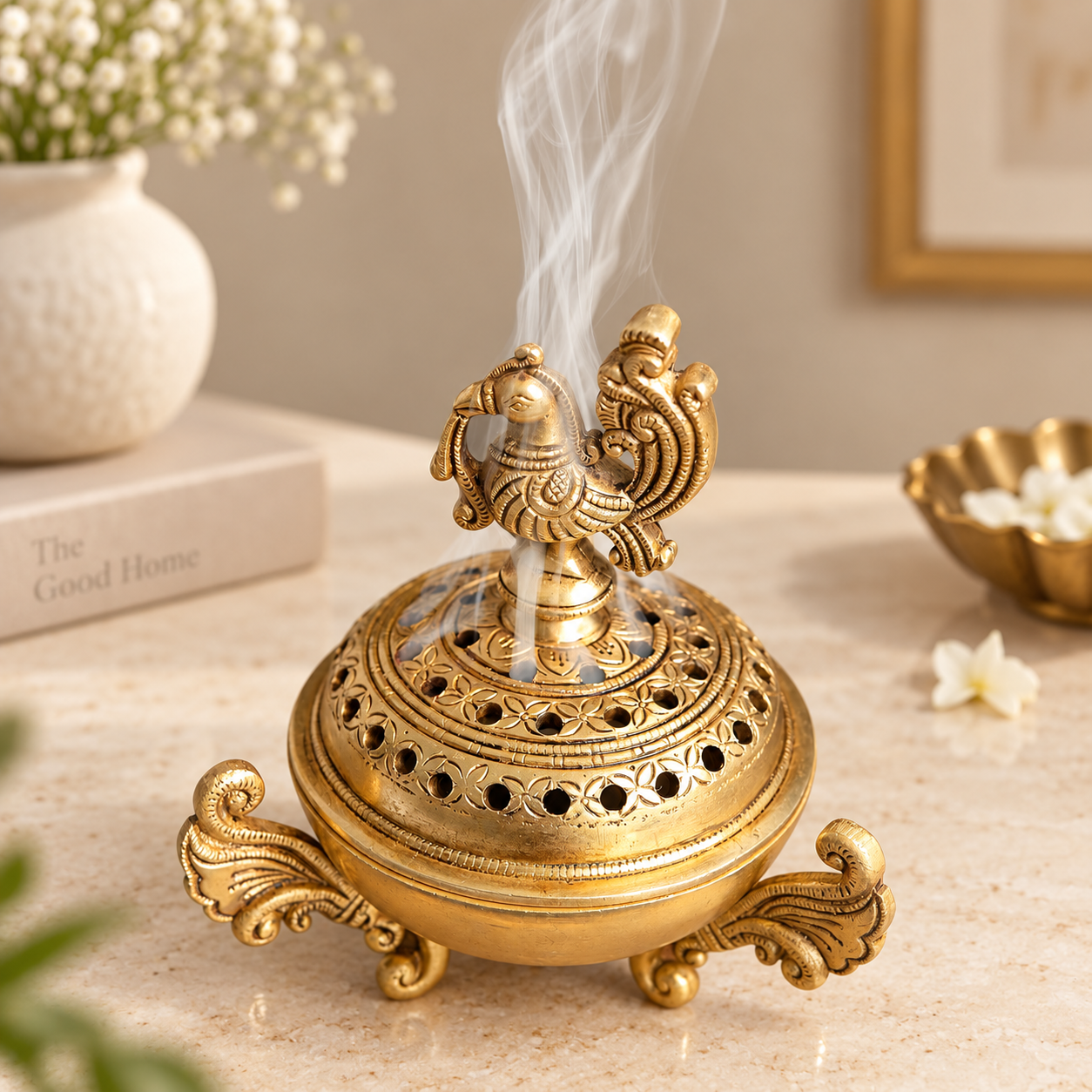 Brass Peacock Dhoop Dani Incense Burner, 6 Inchimage 6