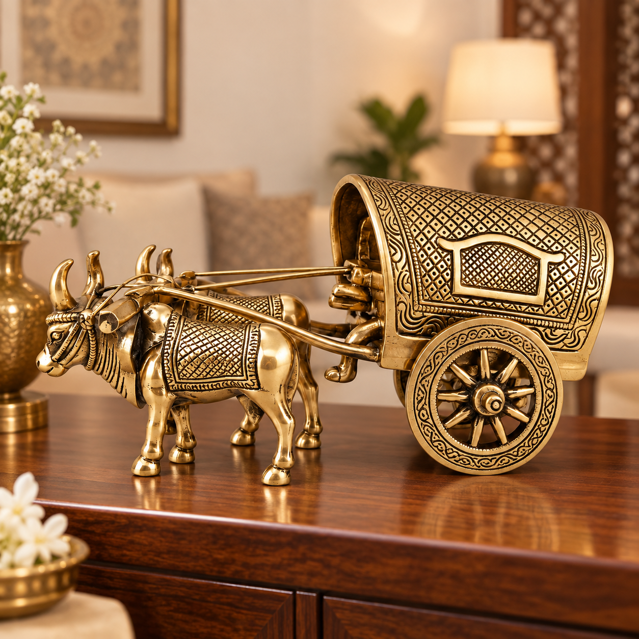 Brass Vintage Bullock Cart Indian Bailgadiimage 3
